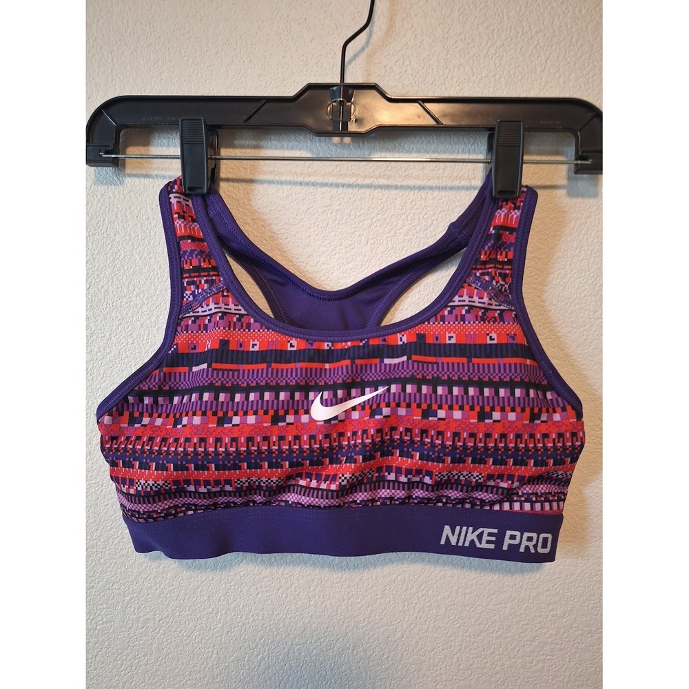 Nike Pro Dri-FIT Sports Bra Womens Small Purple‎ Red Geometric Racerback